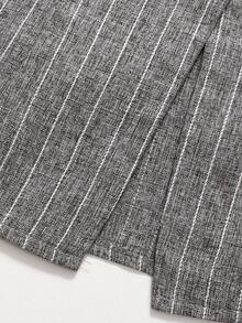 SHEIN 少女两件套：无袖条纹编织背心上衣和阔腿宽松裤，春夏款 - 灰色 - 查看 4