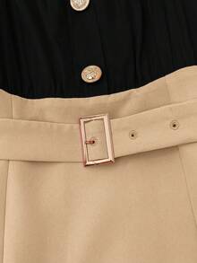 Franclia 女士撞色长袖纽扣设计优雅通勤连衣裙 - 彩色 - 查看 3