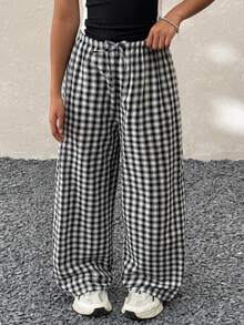 Coolane Kids Tween Girls Spring/Summer,Black And White Vacation Casual Checkered Leg Pants,All-Match Everyday, Sports,Daily Wear Essentials - Black and White - View 3