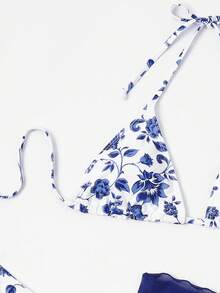 Swim Vcay 印花掛脖三角杯比基尼泳裝附沙灘裙 - 藏蓝色 - 查看 3