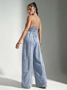 Denimoi Summer Sexy Backless Camisole Wide Leg Denim Jumpsuit - Light Wash - View 5