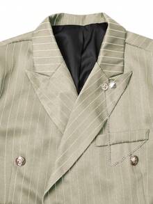 Manfinity Mode Men's Striped Print Double-Breasted Long Sleeve Suit Jacket And Slant Pocket Suit Pants Set - Khaki - View 6