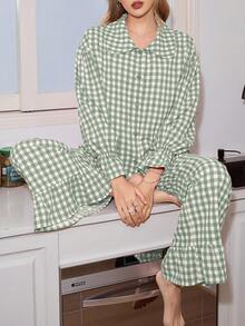 Sweetslumber 彼得潘领泡泡袖心形纽扣格子印花宽松女士睡衣套装 方格睡衣套装 绿色睡衣套装 格子睡衣 绿色睡衣套装 纽扣家居服 青少年纽扣家居服 绿色方格睡衣 纽扣睡衣套装 女士睡衣 女士家居服套装 方格睡衣 女士睡衣套装 女士家居服 女士睡衣派对套装 女士冬季睡衣套装 女士睡衣 - 彩色 - 查看 4
