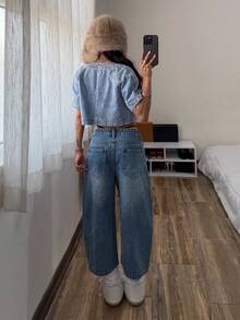 StreetHx Women's Retro Embroidered Baseball Jacket, Short Denim Jacket And Coat - Light Wash - View 2