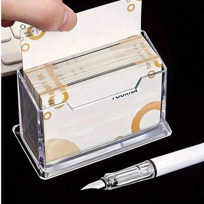 1个透明亚克力名片盒 - 时尚透明展示盒，用于整理名片 - 适用于办公用品、活动装饰等，活动展示盒，现代名片盒，塑料材质，名片收纳盒，名片夹