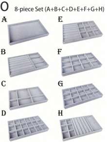 珠宝托盘收纳盒，珠宝项链耳环戒指展示收纳盒，可堆叠珠宝架盒化妆品收纳盒，适用于耳环项链戒指手链吊坠珍珠 - 灰色 - 查看 21