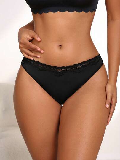 NudeFit Women's Solid Color Fashion Comfortable Lace Patchwork Panties