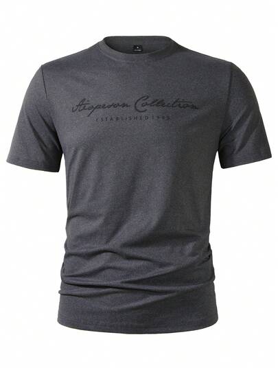 Manfinity Homme 男士休闲字母印花短袖T恤，夏季男装，男士T恤，男士休闲通勤T恤，印花图案，适合日常休闲、周末旅行、户外活动、探险旅行、轻松的工作环境或半正式场合，可作为男友/丈夫礼物、周年纪念/生日礼物、派对礼物、暑假礼物、新年礼物、婚礼礼物、情人节礼物。