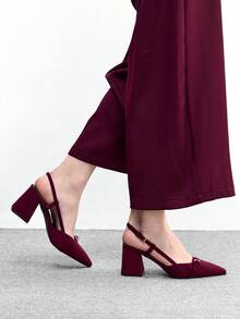 CUCCOO BIZCHIC Damen klassische burgunderrote Spitze Mittlerer Absatz Slip-On Pumps, vielseitig für Pendeln, Date, Party, Urlaub, Hochzeit zu Weihnachten - Kirsche burgunderrot - Übersicht 5