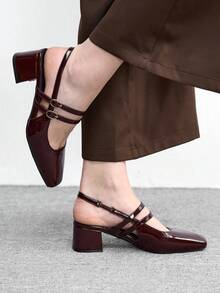 CUCCOO BIZCHIC 女士经典摩卡棕色漆皮系带低跟鞋，全球四季必备 - 摩卡棕 - 查看 5
