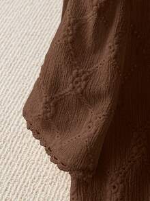 Everyssa Áo sơ mi nữ đơn giản, màu trơn, chất liệu có họa tiết, tay ngắn, cài cúc phía trước, phù hợp để mặc đi làm. - màu nâu - Xem 5