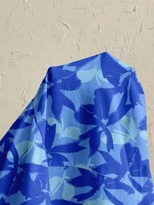 Firerie Đầm chữ A xếp ly hở lưng cổ chữ V in họa tiết lá xanh lãng mạn dành cho nữ, thích hợp cho kỳ nghỉ hè ở Hawaii. - Màu xanh lam - Xem 6