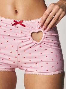 MISSGUIDED 爱心印花文胸短裤两件套内衣套装，饰有褶皱细节和蝴蝶结，适合情人节及其他场合。 - 彩色 - 查看 3