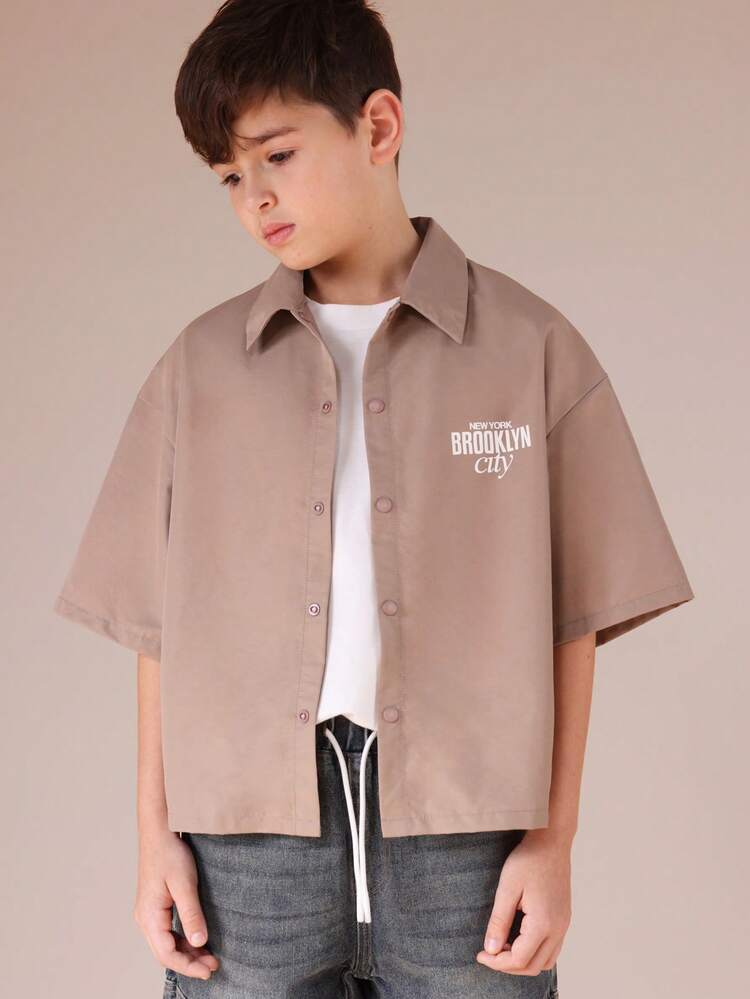 Boxy Button Down Shirt With Brooklyn Print