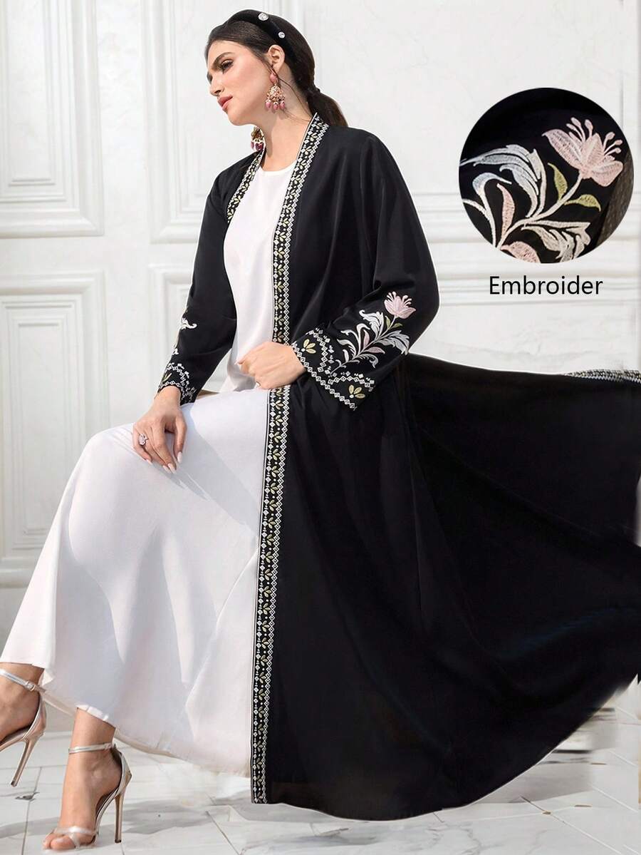 Al Najma New Elegant Embroidered Loose Casual Versatile Party Black Jacket Robe Abayas