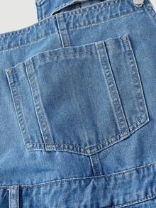 Sweetra Plus Size Casual Versatile Wide Leg Loose Denim Bib Pants - Light Wash - View 3