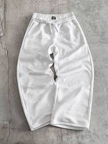 AXEPEAK 男士字母印花抽绳腰带口袋休闲日常运动裤 - 淺灰色 - 查看 1