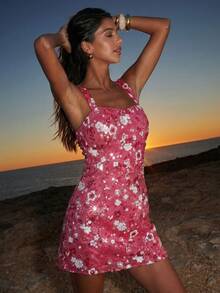 Nevyona Váy dự tiệc tối giản, gợi cảm, màu hồng sequin thường ngày dành cho nữ - Màu Hồng Tươi - Xem 5