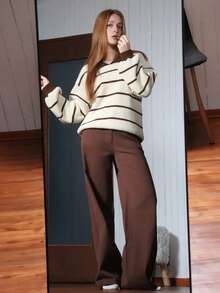 SILVIA DI SANTO كنزة صوفية كاجوال محبوكة بياقة عالية مخططة باللون المتداخل، خريف/شتاء - متعدد الألوان - مشاهدة 6