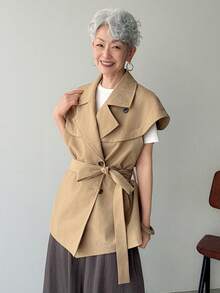 Women's Casual Daily Lapel Neck Double-Breasted Jacket - Khaki - View 6