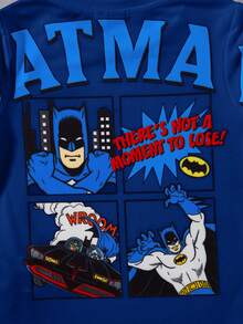 BATMAN X SHEIN Young Boy Cartoon Pattern Loose Fit Crew Neck Long Sleeve T-Shirt - Navy Blue - View 7