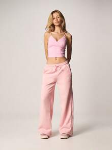 Missguided x Playboy 阔腿抽绳慢跑裤，侧边口袋，饰有品牌标志，打造休闲日常舒适感和居家服风格 - 粉色 - 查看 5