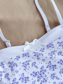 SHEIN Bộ bikini họa tiết hoa nhí buộc cổ yếm phối màu tương phản dành cho thiếu nữ, bộ bikini kín đáo. - Màu xanh lam - Xem 11