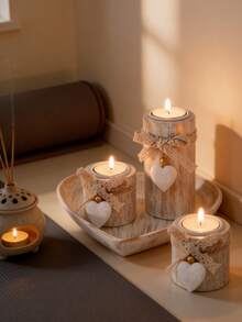 SHEIN Basic living 3 Sets Wooden Tealight Candle Holders, Home Table Decor For Wedding, Birthday, Valentine'S & Christmas,Fall Decor,Christmas Decorations Boys Backpack, Halloween, Backpack School. Clear Backpack, School, Halloween Costume. - Multicolor - View 5