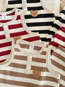 LMoss Kids Bộ 6 món áo ba lỗ và quần short dệt kim kẻ sọc cho bé trai, kiểu dáng thường ngày. - Nhiều màu - Xem 6