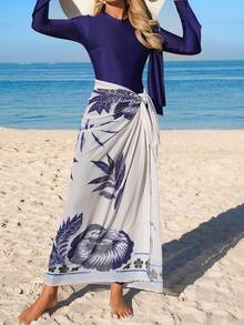 Swim Mulvari Bộ đồ bơi Burkini tay loe 3 món dành cho nữ đi biển - Màu xanh hải quân - Xem 8