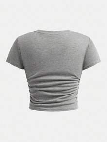 SHEIN Tween Girls Bow Print T-Shirt & Leggings 2 Pieces Set, Casual Everyday Fashion Versatile Summer Outfits - Grey - View 5