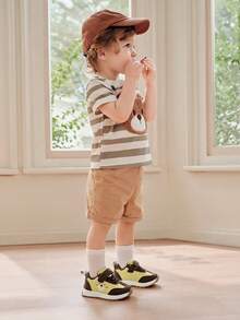 Cozy Pixies Một đôi giày thể thao trẻ em màu vàng nâu phối hợp thêu hình gấu, đế mềm, dễ thương và thoải mái, phù hợp cho mọi mùa, dành cho bé trai. - Vàng nhạt - Xem 4