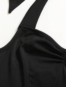 Girlism Đầm dự tiệc/dạ hội/cocktail màu đen dệt kim ôm eo dành cho bé gái tuổi teen, dây mảnh, họa tiết bướm. - màu đen - Xem 7