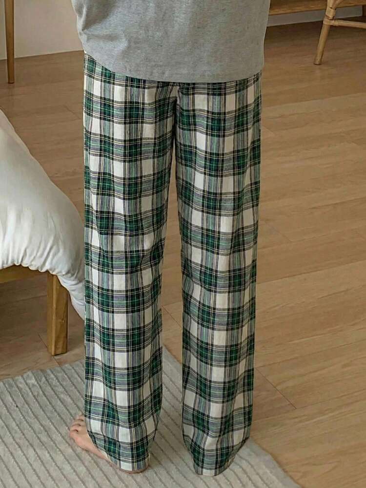 Men's Spring Plaid Green Elastic Waist Lounge Pants