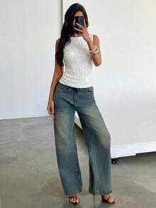 Aloruh Áo tank top ôm sát không tay cổ tròn đính sequin dành cho nữ, thích hợp cho các bữa tiệc, Giáng sinh, Năm mới. - trắng - Xem 7