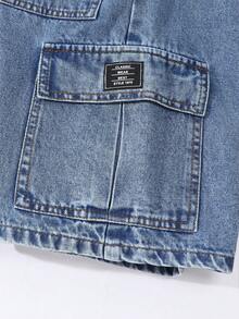 青少年男童百搭浅蓝色水洗牛仔短裤，宽松版型，带工装口袋 - 淺色水洗藍 - 查看 7