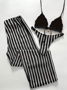 Swim Chiccia Bộ đồ bơi nữ kẻ sọc đi biển, áo khoác ngoài và quần bơi, bộ đồ bơi nữ, bộ đồ đi biển cho nữ, đồ bơi hai mảnh. - Nhiều màu - Xem 2