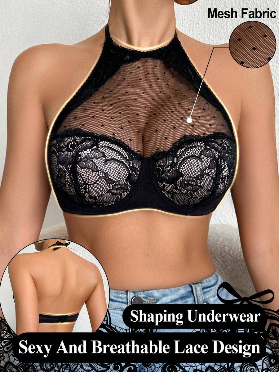 DesireSculpt 1 chiếc áo ngực ren có gọng dành cho nữ, bộ đồ lót màu đen gợi cảm. - màu đen - Xem 1