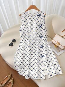 SHEIN Frenchy Vestido con estampado total y dobladillo dividido talla grande - Azul Marino - Ver 2