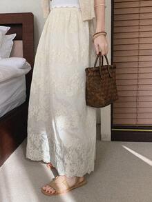 DAZY 女士弹力腰带印花优雅半身裙 - 白色 - 查看 6