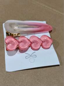 Zazumi 粉色爱心发夹套装，可爱侧刘海发夹，适合女性和女孩，卡通可爱发饰，适合细软发质和造型 - 漸變粉色 - 查看 5