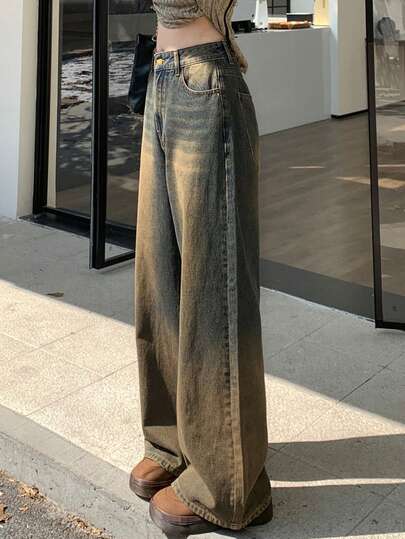 DAZY Damjeans med lös passform och tvätt i koreansk stil, casual