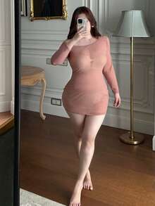 DAZY Långärmad underkläder med en axel och skirt mesh - Rosa - Visa 6