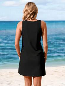 Sylviya Women's Casual Simple Heart-Shaped Daisy Printed Sleeveless Dress Suitable For Summer,Summer Dresses For Women Suitable For Going Out Chic Dress,Vacation - Black - View 2