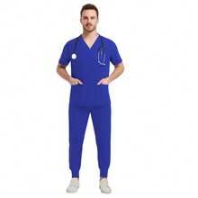 Conjunto Quirúrgico de Dos Piezas Cómodo, Estilo Limpio, Resistente y transpirable, Versátil para Uso Diario Profesional - AZUL REY - Ver 1