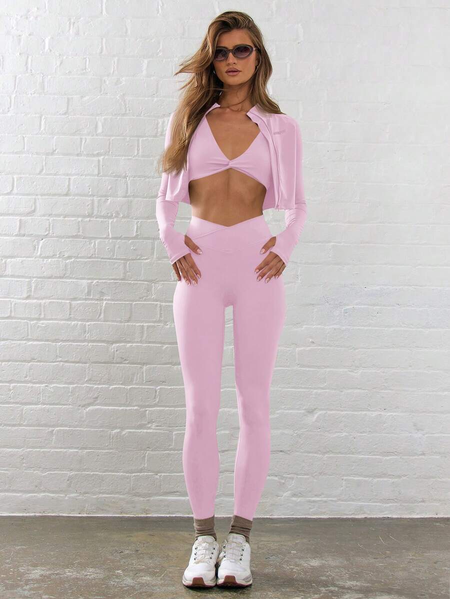 Musera Sport Quần legging thể thao trơn màu kèm áo khoác - Màu hồng Bubblegum - Xem 1