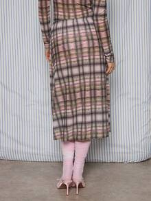 COUREZ 低腰网纱格纹中长裙/Y2K风格春季女装，可爱性感外出裙两件套，约会之夜情人节穿搭 - 彩色 - 查看 3