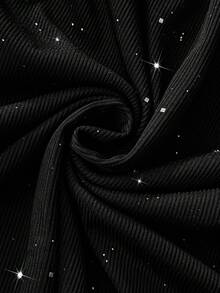 Flirla Stunning Plus Size Black Sparkle Long Dress With Three Quarter Split Sleeves Wrap Detail And V Neck For Parties - Black - View 8