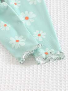 Cozy Pixies 2pcs Baby Girls Floral Knitted Soft Round Neck Short Sleeve Top And Elastic Waist Pants Set - Multicolor - View 7