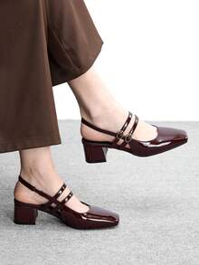 CUCCOO BIZCHIC 女士经典摩卡棕色漆皮系带低跟鞋，全球四季必备 - 摩卡棕 - 查看 4